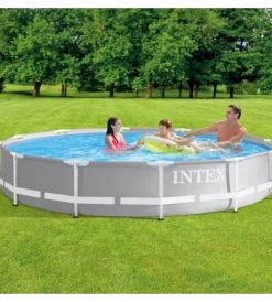 Piscine-Intex Piscina fuori terra con struttura rotonda "prisma frame" grigio chiaro 366x366x76 cm - cod. 26712np