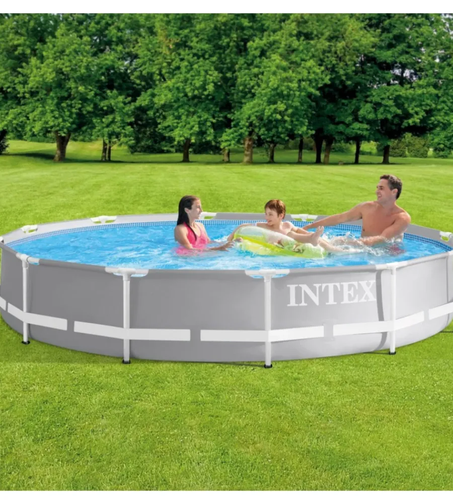 Piscine-Intex Piscina fuori terra con struttura rotonda "prisma frame" grigio chiaro 366x366x76 cm - cod. 26712np