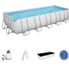 Sale Piscina fuori terra con struttura rettangolare "power steel frame" con pompa, telo e scaletta grigio chiaro 732x366x132 cm - cod. 56475 Piscine