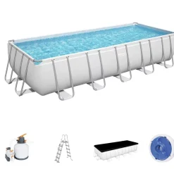 Sale Piscina fuori terra con struttura rettangolare "power steel frame" con pompa, telo e scaletta grigio chiaro 732x366x132 cm - cod. 56475 Piscine