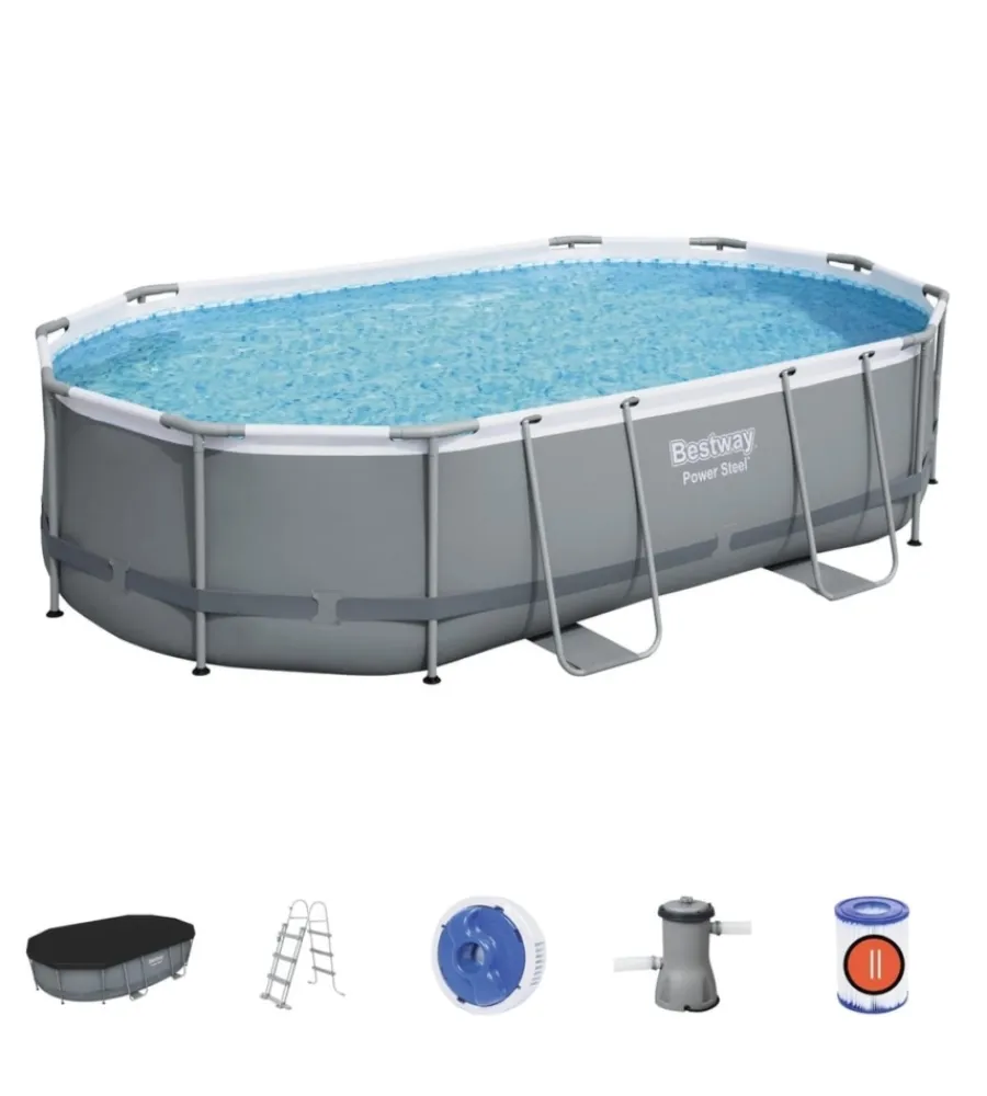 Hot Piscina fuori terra con struttura ovale "power steel" grigio scuro 488x305x107 cm Piscine