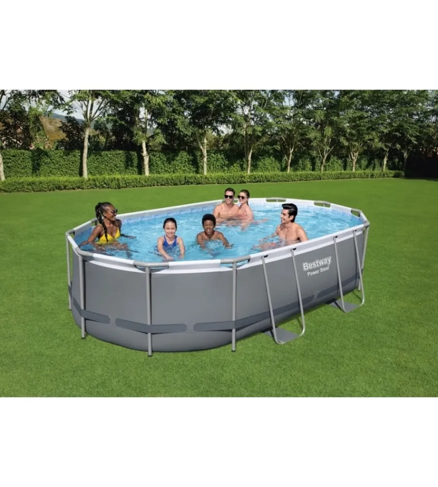 Hot Piscina fuori terra con struttura ovale "power steel" grigio scuro 488x305x107 cm Piscine