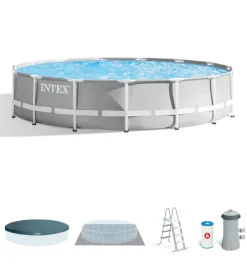 Intex Piscine|Piscina fuori terra con struttura rotonda "prisma frame" grigio chiaro 457x457x107 cm - cod. 26724np