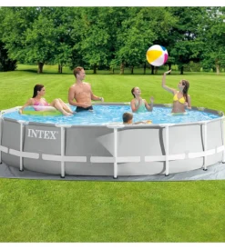 Intex Piscine|Piscina fuori terra con struttura rotonda "prisma frame" grigio chiaro 457x457x107 cm - cod. 26724np