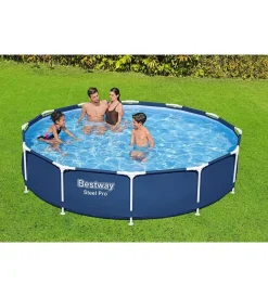 Piscine-Bestway Piscina fuori terra con struttura rotonda "steel pro" con pompa e filtro a cartuccia blu navy 366x76 cm - cod. 56681-new