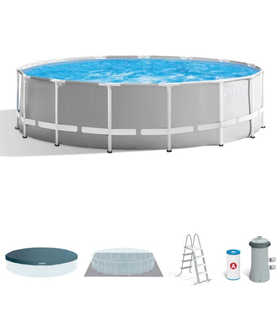 Piscine-Intex Piscina fuori terra con struttura rotonda "prisma frame" grigio chiaro 457x457x122 cm - cod. 26726np