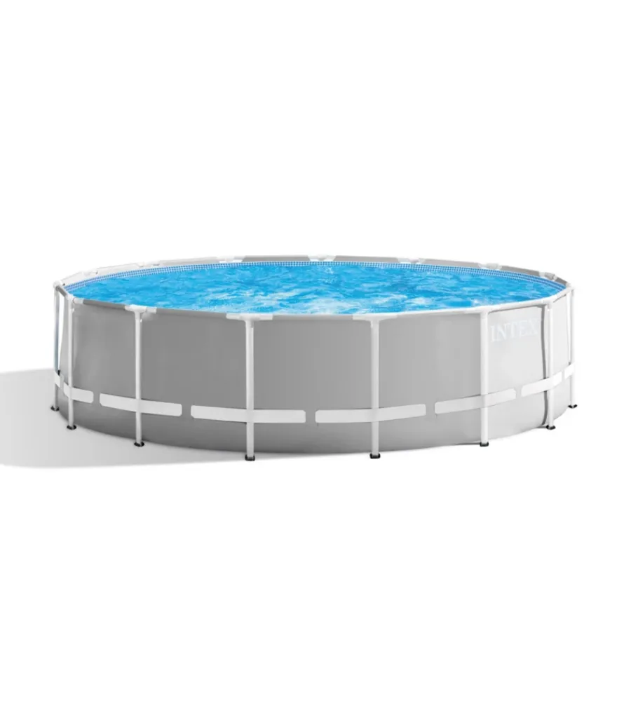 Piscine-Intex Piscina fuori terra con struttura rotonda "prisma frame" grigio chiaro 457x457x122 cm - cod. 26726np