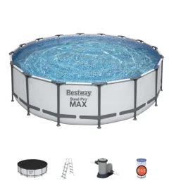 Piscine-Bestway Piscina fuori terra conn struttura rotonda "steel pro max" grigio chiaro 488x488x122 cm