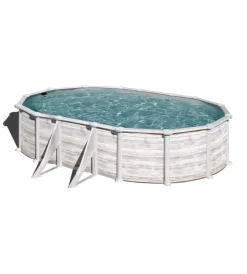 Piscina fuori terra ovale "groenlandia" in acciaio effetto legno nordico 610x375x132 - cod. kitprov618n Piscine