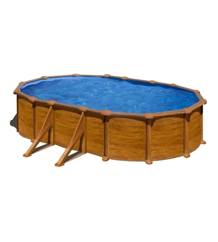 Hot Piscina fuori terra ovale "mauritius" in acciaio effetto legno 610x375x132 - cod. kitprov618wo Piscine
