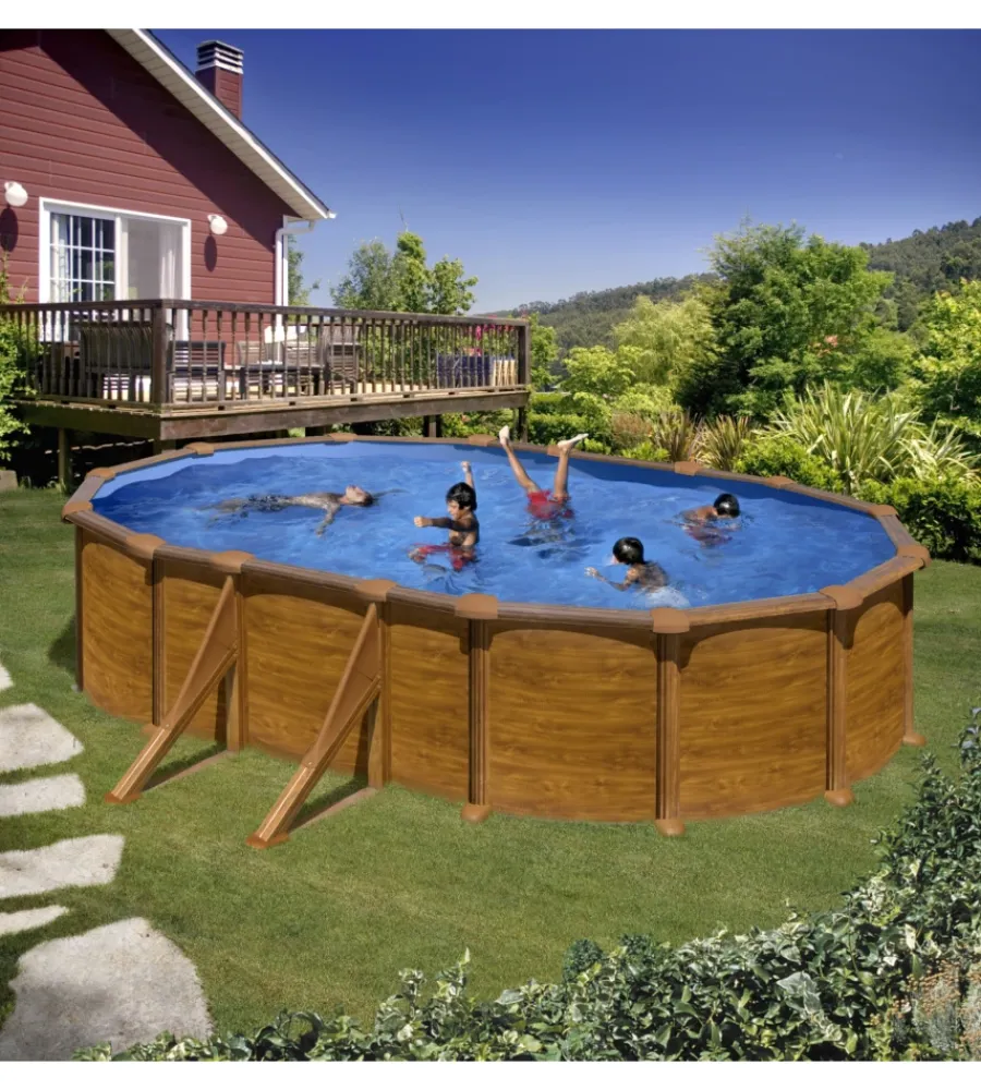 Hot Piscina fuori terra ovale "mauritius" in acciaio effetto legno 610x375x132 - cod. kitprov618wo Piscine