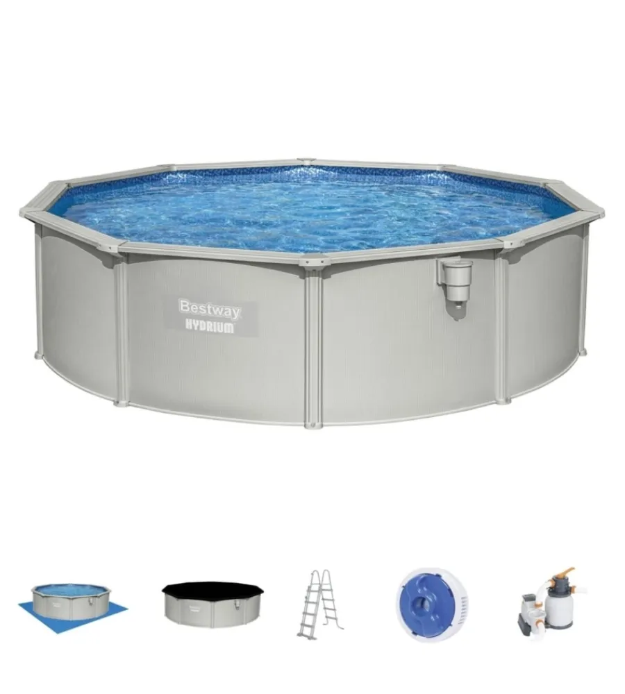 Piscine-Bestway Piscina fuori terra rotonda "hydrium" grigio chiaro 460x460x120 cm