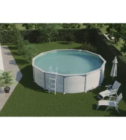 Gre Piscine|Piscina fuori terra rotonda "groenlandia" in acciaio effetto legno nordico 550x550x132 - cod. kitpr558n