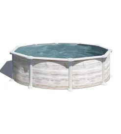 Outlet Piscina fuori terra rotonda "groenlandia" in acciaio effetto legno nordico 460x460x132 - cod. kitpr458n Piscine