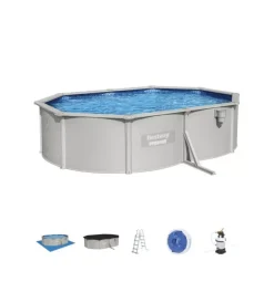 Bestway Piscine|Piscina fuori terra rotonda "hydrum" 500x360x120 cm con pompa filtro a sabbia copertura, tappetino base, skimmer, scaletta e dispenser chemconnect - cod. 56586