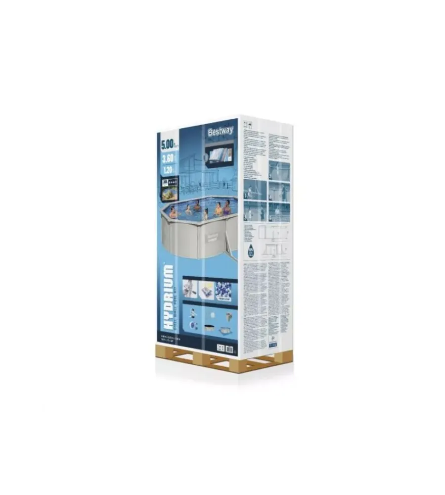 Bestway Piscine|Piscina fuori terra rotonda "hydrum" 500x360x120 cm con pompa filtro a sabbia copertura, tappetino base, skimmer, scaletta e dispenser chemconnect - cod. 56586