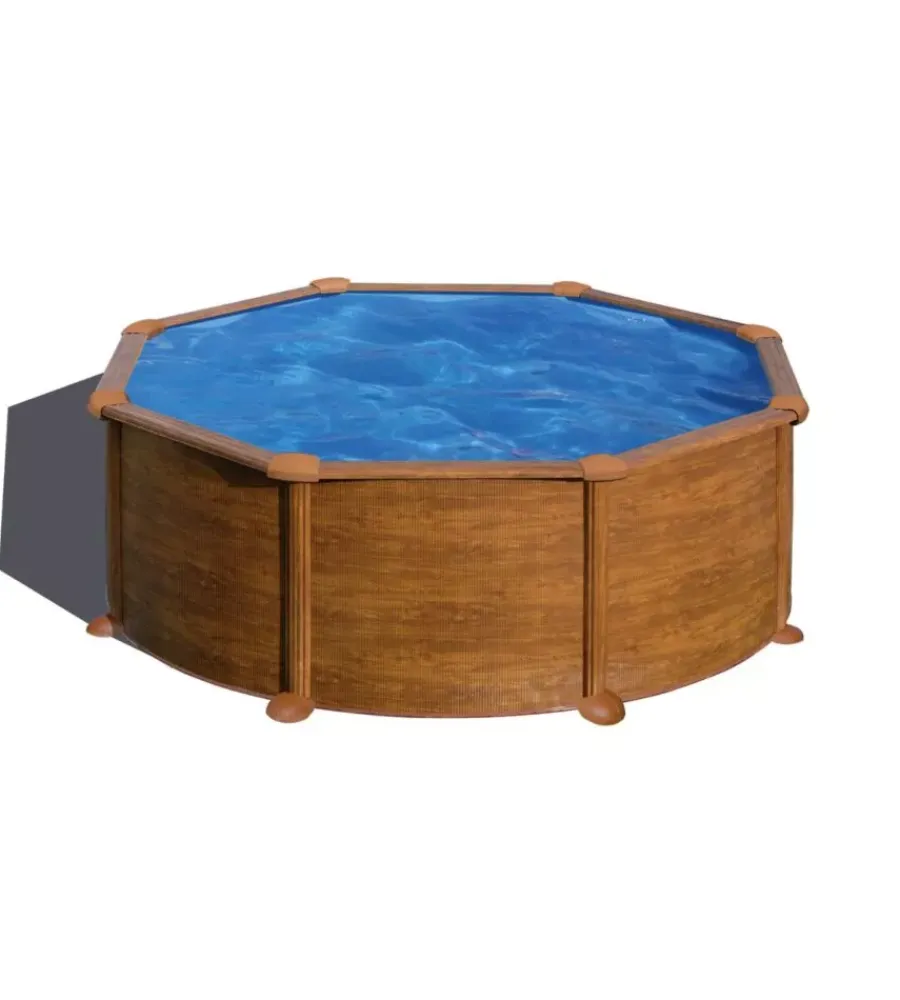Piscine-Gre Piscina fuori terra rotonda "mauritius" in acciaio effetto legno 350x350x132 - cod. kitpr358wo