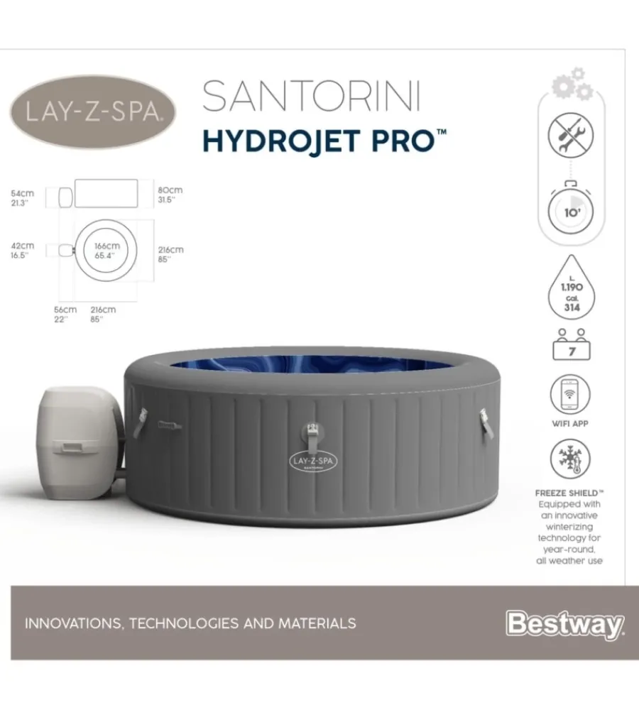 Piscine-Bestway Piscina idromassaggio gonfiabile "lay-z-spa santorini hydrojet pro" per 5-7 persone
