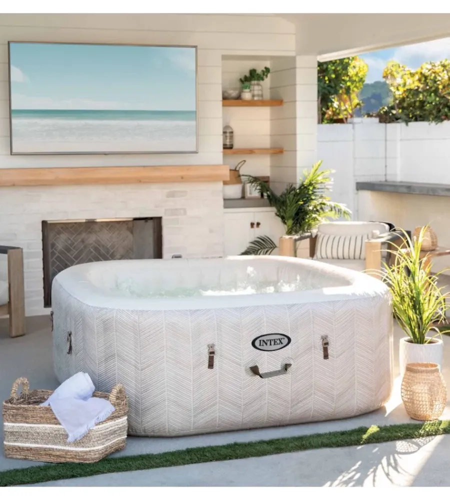Piscine|Piscina idromassaggio gonfiabile intex "chevron deluxe" marrone effetto rigato 4 posti 175x175x71 cm - cod. 28446np