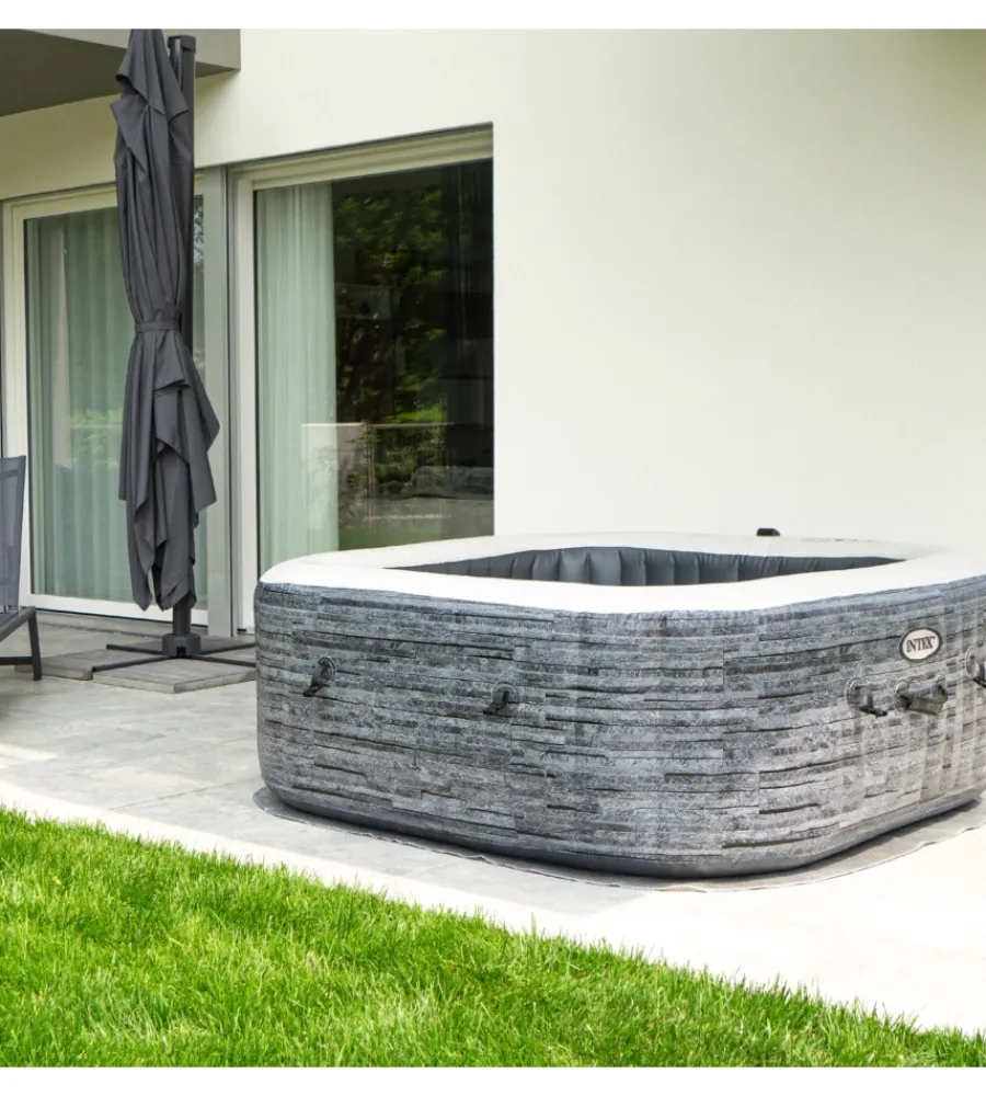 Intex Piscine|Piscina idromassaggio gonfiabile "greystone deluxe" grigio effetto pietra 4 posti 175x175x71 cm - cod. 28450