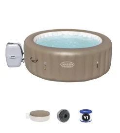 Piscine-Bestway Piscina idromassaggio gonfiabile "lay-z-spa palm spring" 4/6 persone 196x196x71 cm con copertura, 2 cartucce, dvd, manometro pressione e flottatore chimico ย - cod. 60017
