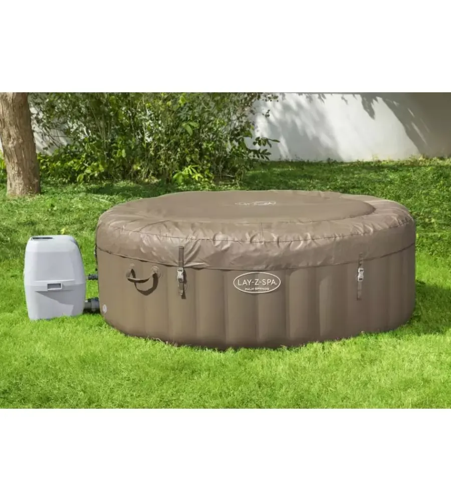 Piscine-Bestway Piscina idromassaggio gonfiabile "lay-z-spa palm spring" 4/6 persone 196x196x71 cm con copertura, 2 cartucce, dvd, manometro pressione e flottatore chimico - cod. 60017