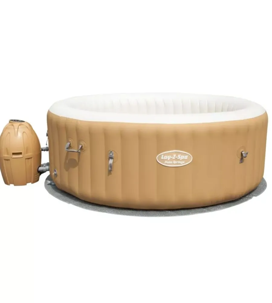 Piscine-Bestway Piscina idromassaggio gonfiabile "lay-z-spa palm spring" 4/6 persone 196x196x71 cm con copertura, 2 cartucce, dvd, manometro pressione e flottatore chimico - cod. 60017