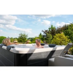 Piscine- Piscina idromassaggio spa riviera "oslo" in pvc grigio scuro effetto legno 160x160x65 cm