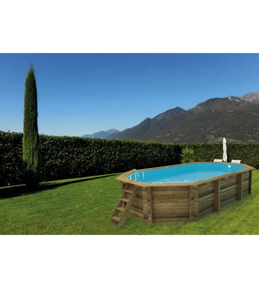 Piscine- Piscina ottagonale in legno di pino impregnato in autoclave, 657x407 cm