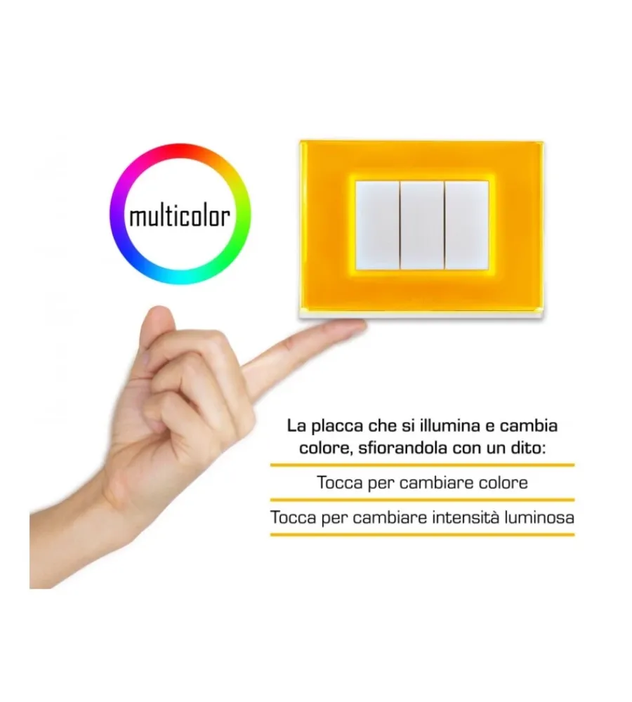 Serie Civili- Placca luminosa beghelli "brain classic 3f" con 15 colori e illuminazione d'emergenza