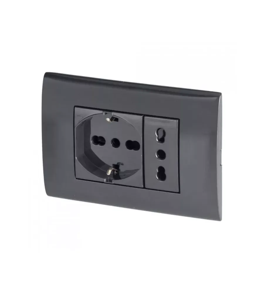 Serie Civili|Placca premontata poly pool antracite con frutto 10/16a