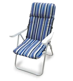 Mobili Da Giardino E Accessori- Poltrona da esterno pieghevole, multiposizione e imbottita essenza "ischia" in acciaio a righe blu 68x58x106 cm