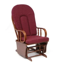 Poltrone E Pouf|Poltrona dondolo oscillante da allattamento "douglas" legno massello noce e cuscino bordeaux, 68x50x107 cm