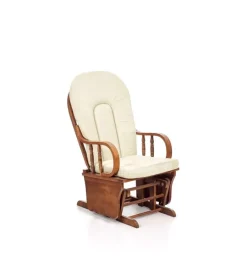 Poltrone E Pouf- Poltrona dondolo oscillante da allattamento "douglas" legno massello noce e cuscino beige 68x50x107 cm