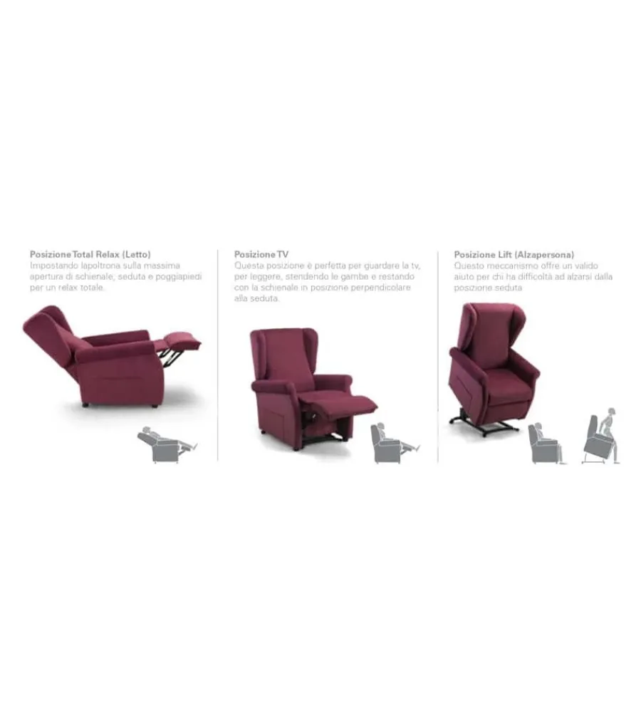 Best Poltrona "luna" con recliner e alzata elettrica in tessuto rosso, 75x84x107 cm Poltrone E Pouf