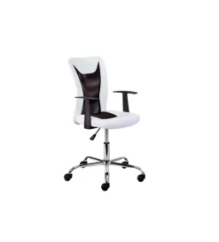 Sedie Ufficio- Poltroncina ufficio bianca con braccioli e ruote, 55x54,5x85-95 cm