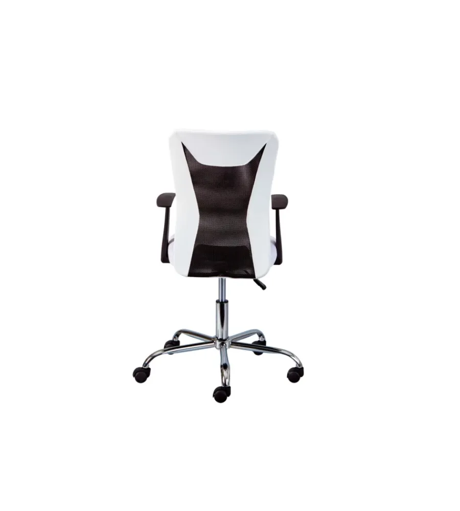 Sedie Ufficio- Poltroncina ufficio bianca con braccioli e ruote, 55x54,5x85-95 cm
