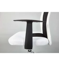 Sedie Ufficio- Poltroncina ufficio bianca con braccioli e ruote, 55x54,5x85-95 cm