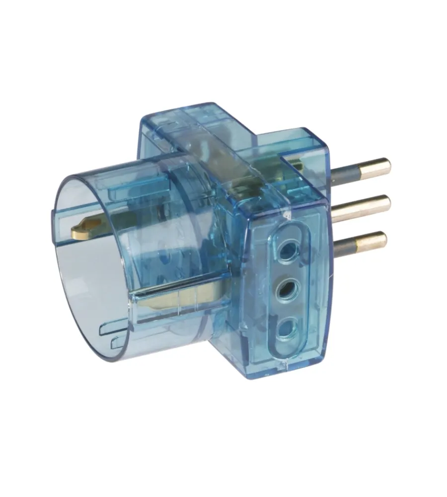 Multiprese Ed Adattatori-Poly Pool - adattatore spina e 2 prese 10 a e 1 presa standard tedesco trasparente azzurro