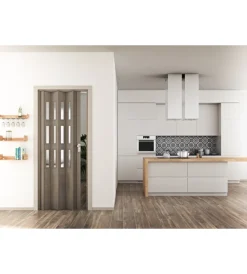 Forte Porte, Scale E Pavimenti|Porta a soffietto da interno "luciana" rovere tortora con vetro 88,5x214 cm
