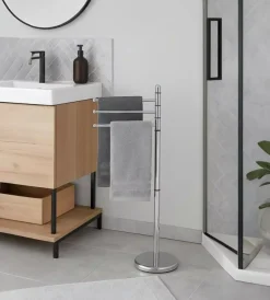 Accessori Bagno-Decor Bagno Porta asciugamani da terra in acciaio cromato con 3 barre
