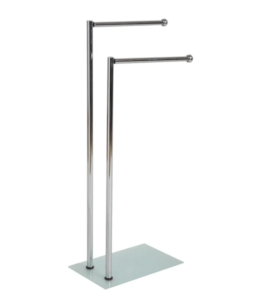 Accessori Bagno-Decor Bagno Porta asciugamani in metallo con base in vetro, 36x20x80 cm.