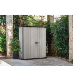 Porta attrezzi da esterno "high store" in duotech grigio 140x73,6x170,4 cm Contenitori Da Esterno
