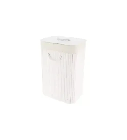 Accessori Bagno|Porta biancheria rettangolare in bamboo - bianco.