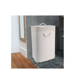 Accessori Bagno|Porta biancheria rettangolare in bamboo - bianco.