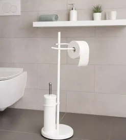 Ceramiche E Accessori-Decor Bagno Porta rotolo e porta scopino in acciaio bianco