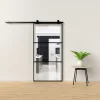 Porte, Scale E Pavimenti- Porta scorrevole in alluminio nero e 3 sezioni in vetro trasparente 96x220 cm