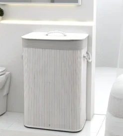 Discount Portabiancheria in bambù bianco 40x30x60 cm Accessori Bagno