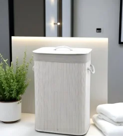 Discount Portabiancheria in bambù bianco 40x30x60 cm Accessori Bagno