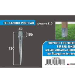 Sale Portapali ancoraggio a punta per pali tondi ø 80 x 750 mm. Ferramenta Per Esterno